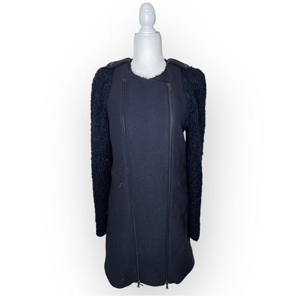 ALYSI Navy Blue Wool Blend Multi Zip Coat - Picture 7 of 15